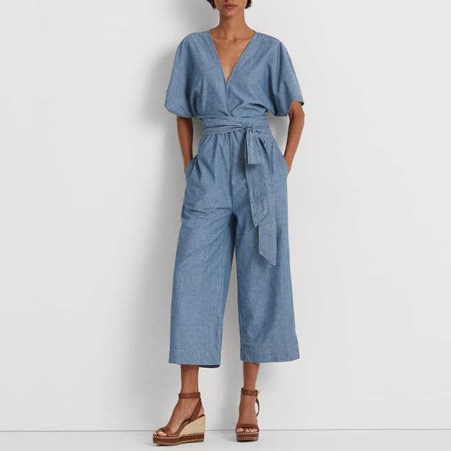 Lauren Ralph Lauren Blue Denim Belted Jumpsuit