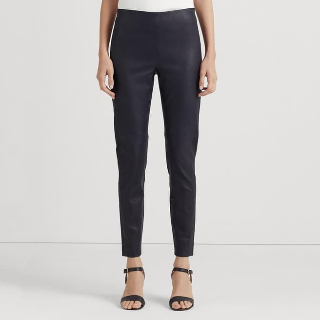 Lauren Ralph Lauren Navy Leather Stretch Trousers