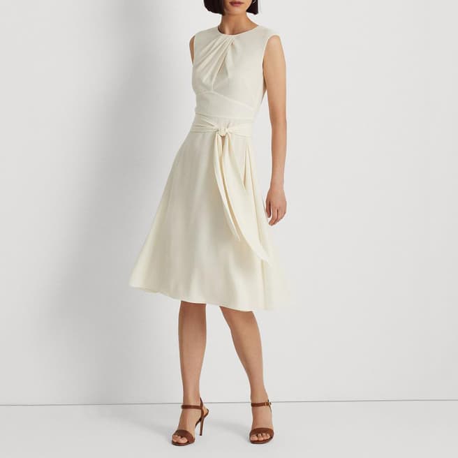 Lauren Ralph Lauren Cream Sleeveless Stretch Midi Dress