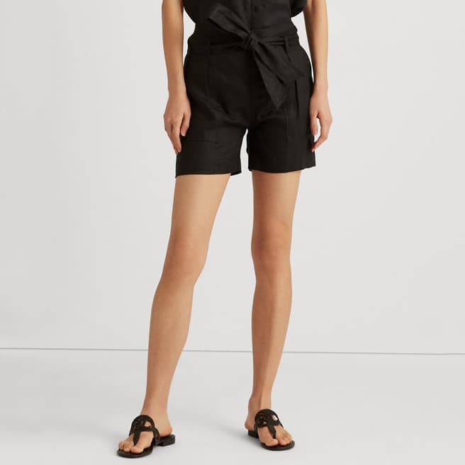 Lauren Ralph Lauren Black Linen Belted Shorts