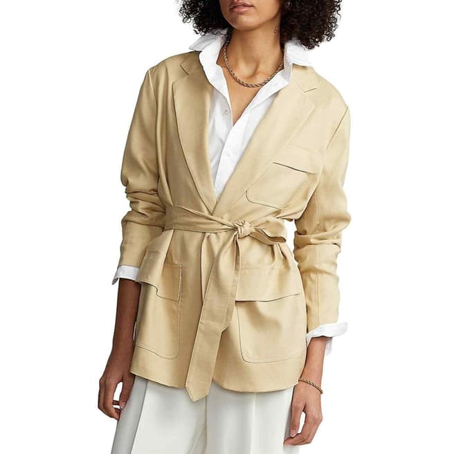 Polo Ralph Lauren Cream Silk Blend Belted Jacket