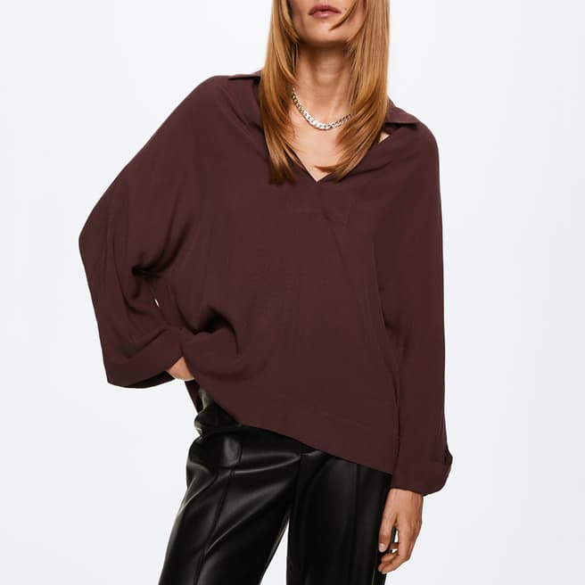 Mango Maroon V-Neck Blouse