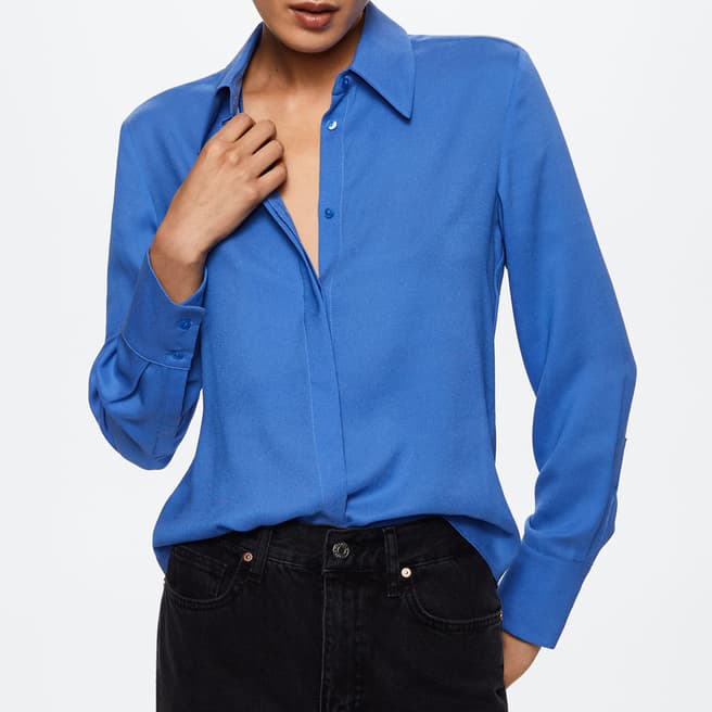 Mango Blue Flowy Shirt