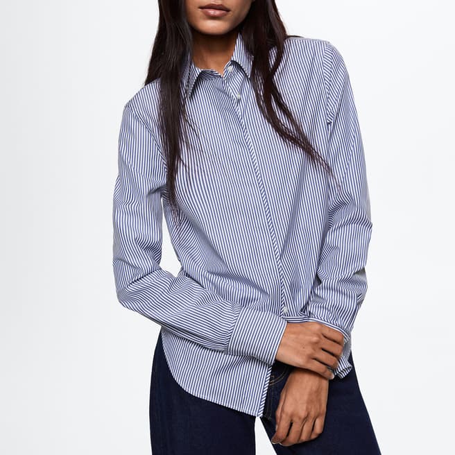Mango Blue Slim-Fit Striped Cotton Poplin Shirt 