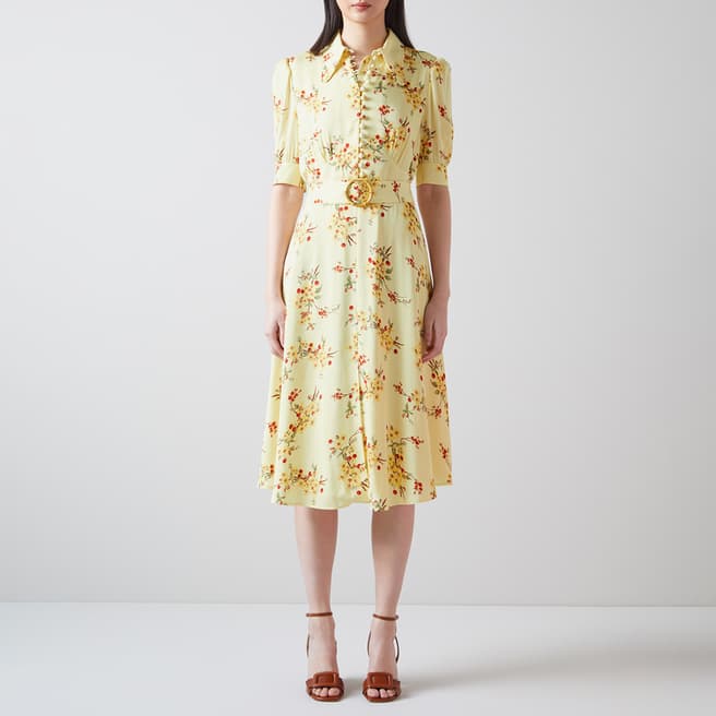 L K Bennett Yellow Amor Floral Midi Dress