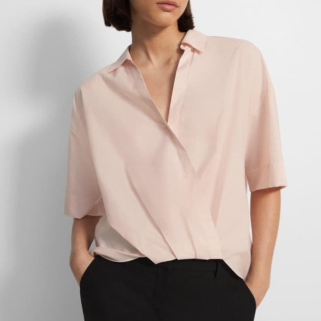 Theory Pink Short Sleeve Cotton Blend  Shirt