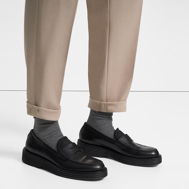Theory Black Strap Leather Loafers