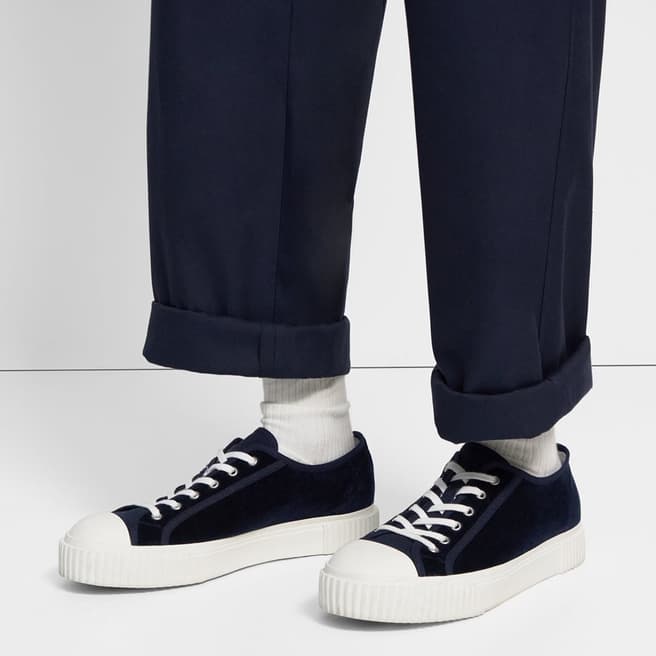 Theory Navy Velvet Lace Up Trainers