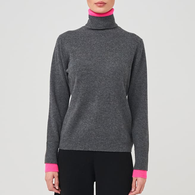 Scott & Scott London Grey/Pink Contrast Cashmere Roll Neck