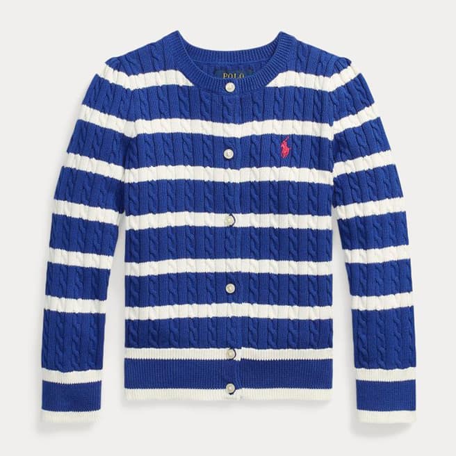 Polo Ralph Lauren Toddler Girl's Royal Blue Striped Cable Knit Cotton Cardigan