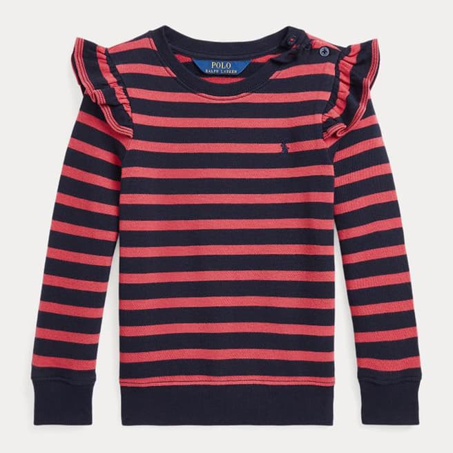 Polo Ralph Lauren Toddler Girl's Pink Terry Striped Cotton Ruffle Top