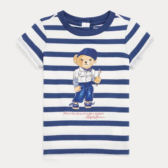 Polo Ralph Lauren Baby Girl's White Striped Teddy Cotton T-Shirt