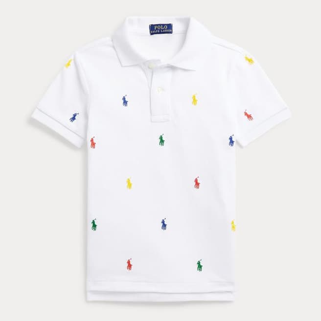 Polo Ralph Lauren Older Boy's White All Over Print Cotton Polo Shirt