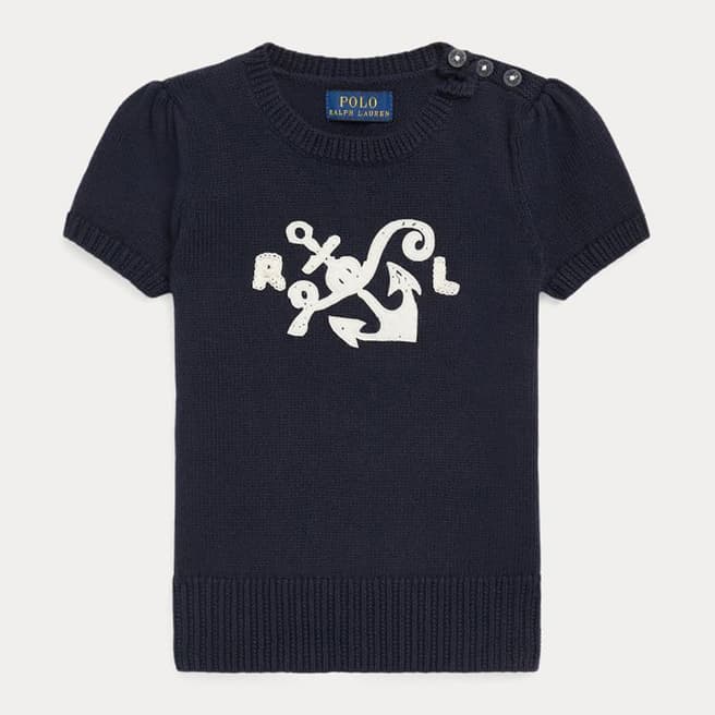 Polo Ralph Lauren Younger Girl's Navy Chest Logo Cotton Knit Top