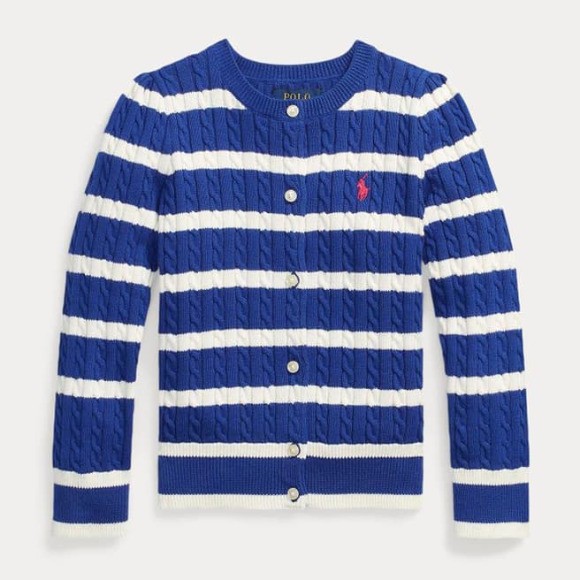 Polo Ralph Lauren Younger Girl's Royal Blue Striped Cable Knit Cotton Cardigan