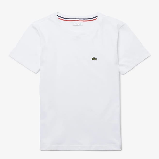 Lacoste Teen's White Embroidered Crew Neck T-Shirt