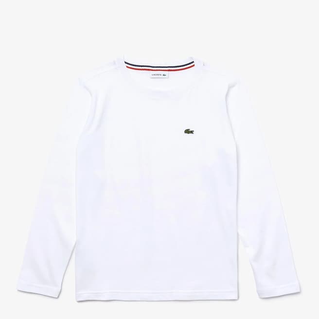Lacoste Teen Boy's White Logo Long Sleeve Top