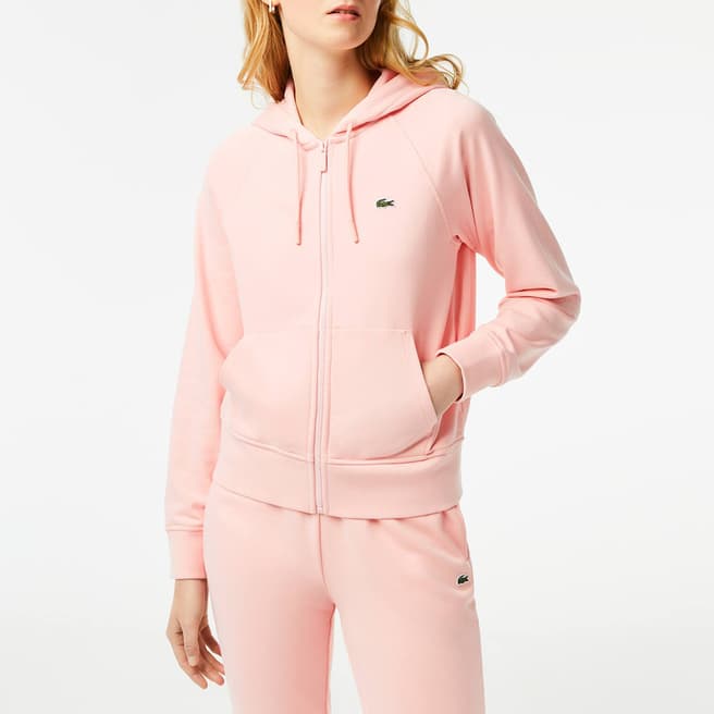 Lacoste Pink Branded Zipped Cotton Hoodie