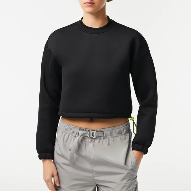 Lacoste Black Cropped Crew Neck Sweatshirt