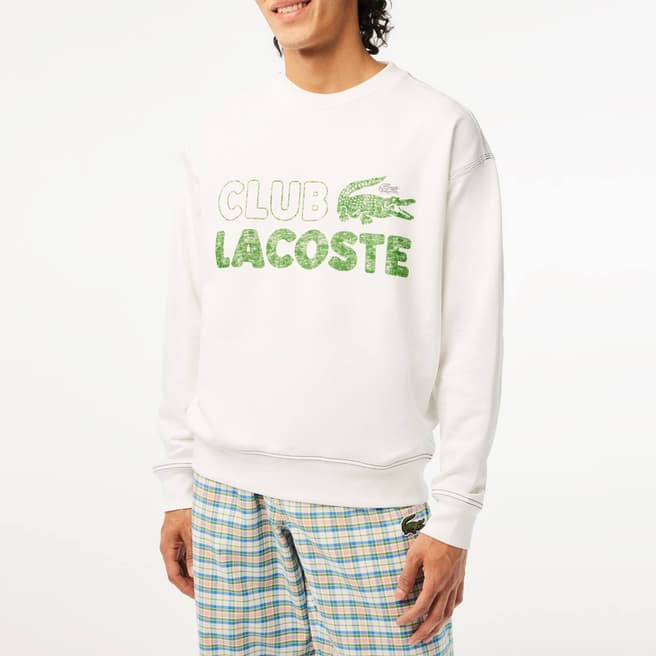 Lacoste White Club Lacoste Crew Neck Sweatshirt