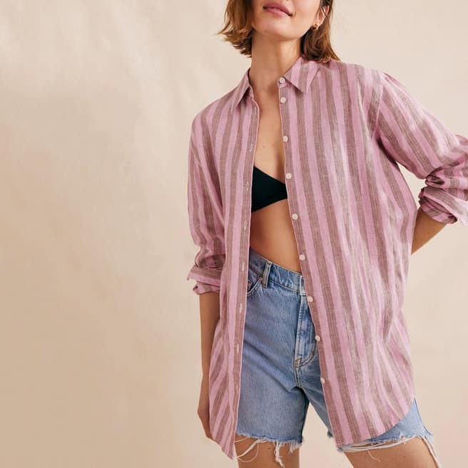 Boden Relaxed Linen Shirt-Formica Pink, Lurex Stripe