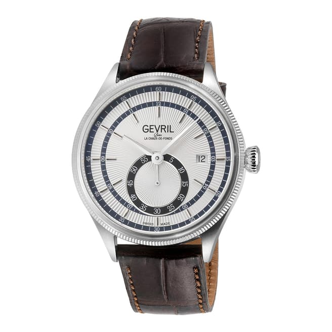Gevril Empire Men's Swiss Automatic ETA 2895 White dial Brown Italian Leather Watch