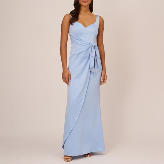 Adrianna Papell Blue Satin Tie Waist Dress