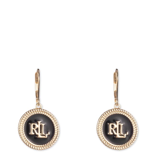 Ralph Lauren Gold Jet Black Enamel Drop Earrings