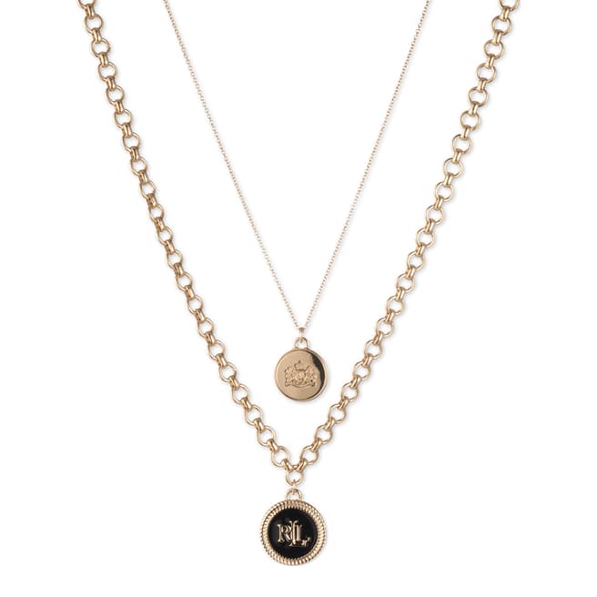 Ralph Lauren Gold Jet Black 2 Row Pendant Necklace