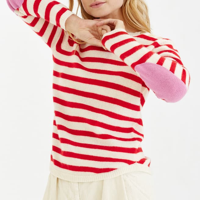 Chinti and Parker Red/Cream Stripe Wool Blend Jumper