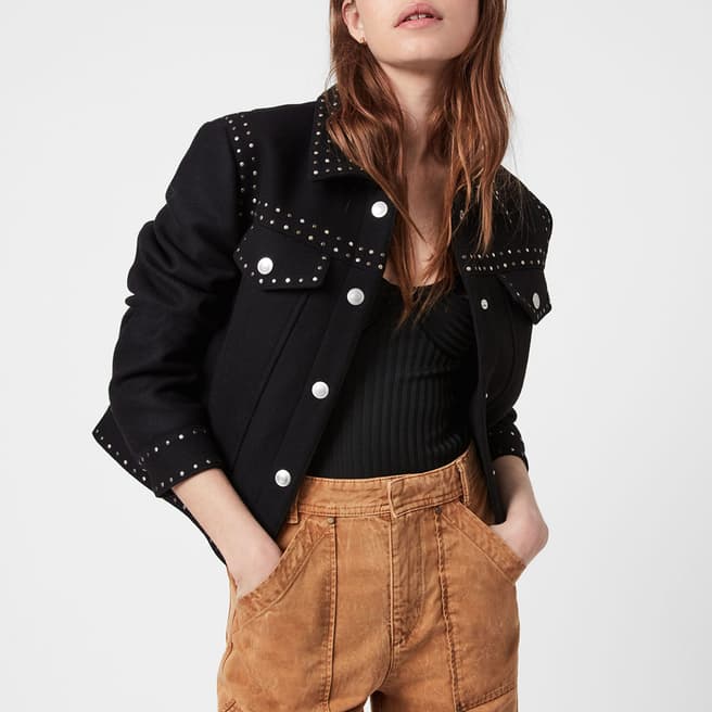 AllSaints Black Acey Stud Wool Blend Jacket