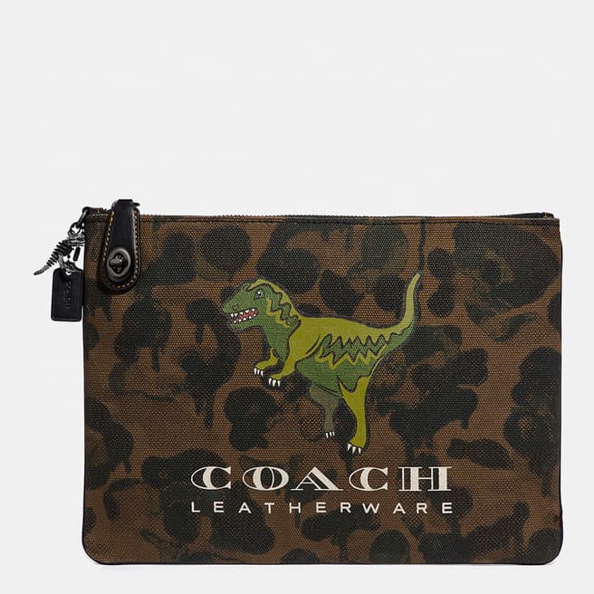 Coach Khaki Turnlock Pouch With Rexy