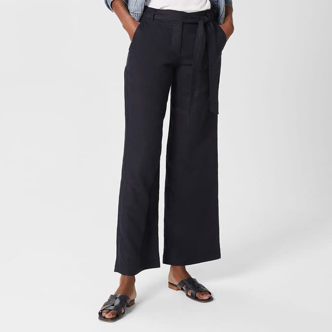 Hobbs London Navy Jacqui Wide Leg Linen Trousers