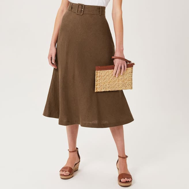 Hobbs London Brown Josephine Belted Linen Skirt