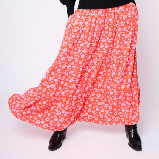 Scamp & Dude Pink Leopard Print Midi Skirt