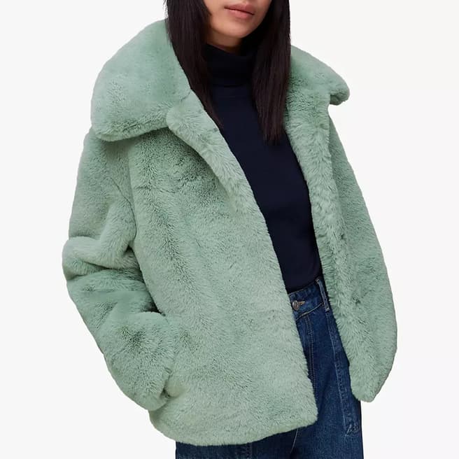 WHISTLES Blue Drew Faux Fur Coat