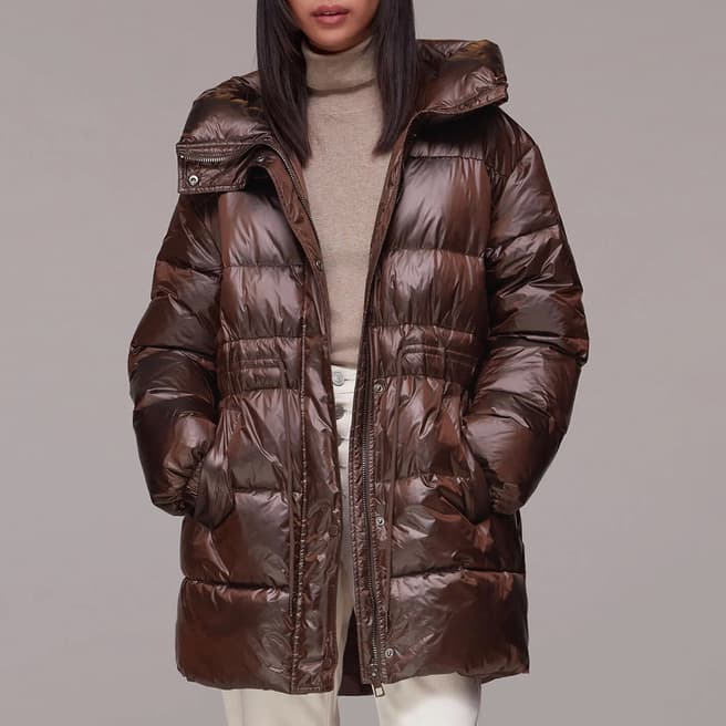 WHISTLES Brown Tilly Waist Detail Puffer Jacket