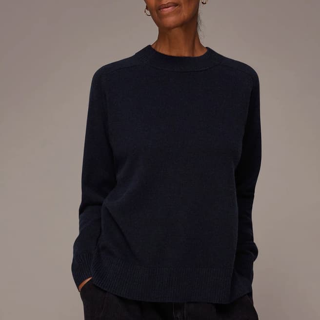 WHISTLES Navy Crew Neck Cashmere Jumper