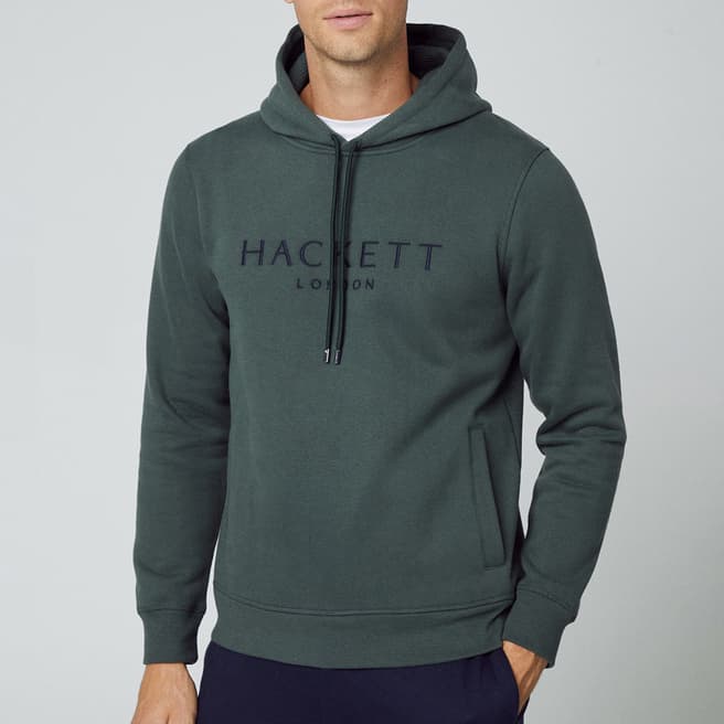 Hackett London Green Cotton Blend Drawstring Hoodie