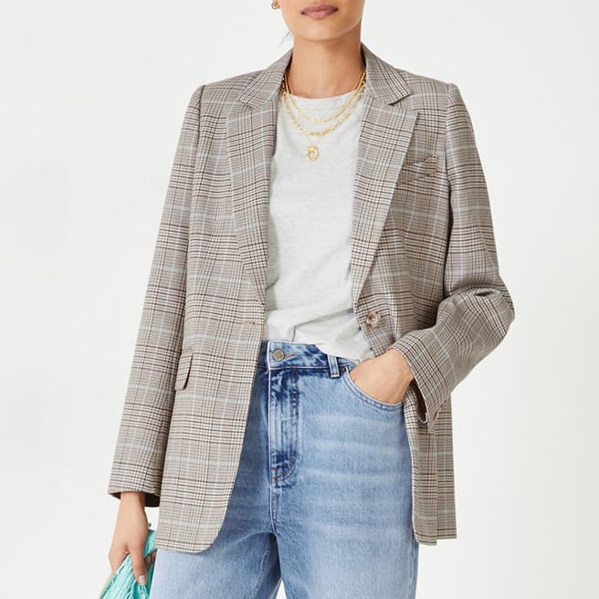 hush Beige Meena Checked Blazer