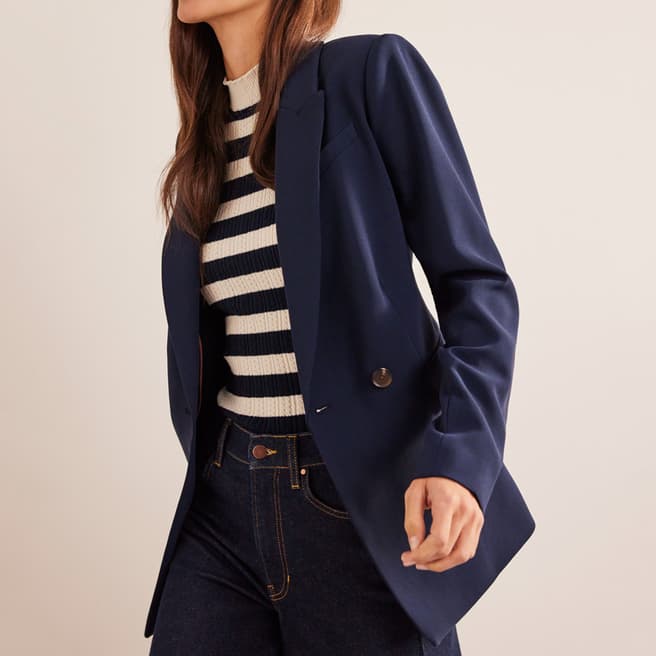 Boden Navy Double Breasted Crepe Blazer