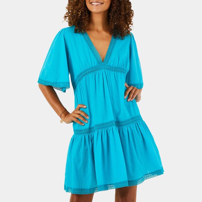 Vilebrequin Blue Cotton V Neck Mini Dress