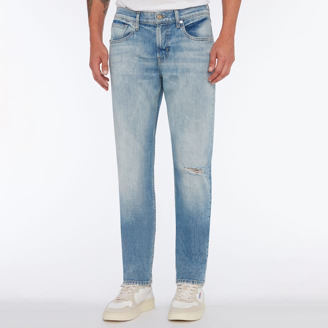 7 For All Mankind Light Blue Slimmy Tapered Distressed Stretch Jeans