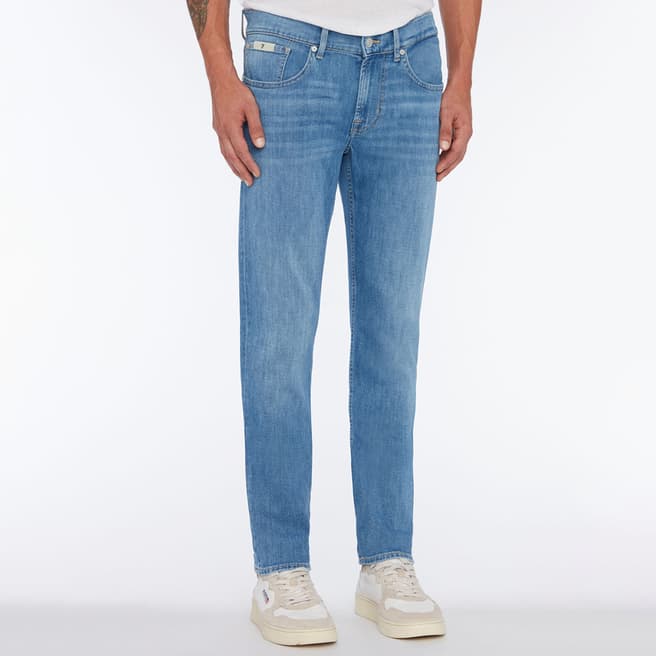 7 For All Mankind Faded Blue Slimmy Tapered Stretch Jeans