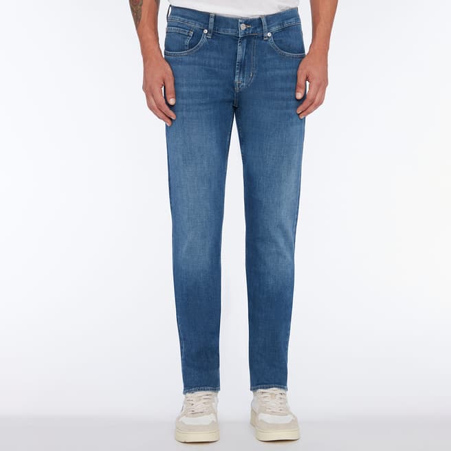 7 For All Mankind Mid Blue Wash Slimmy Tapered Stretch Jeans
