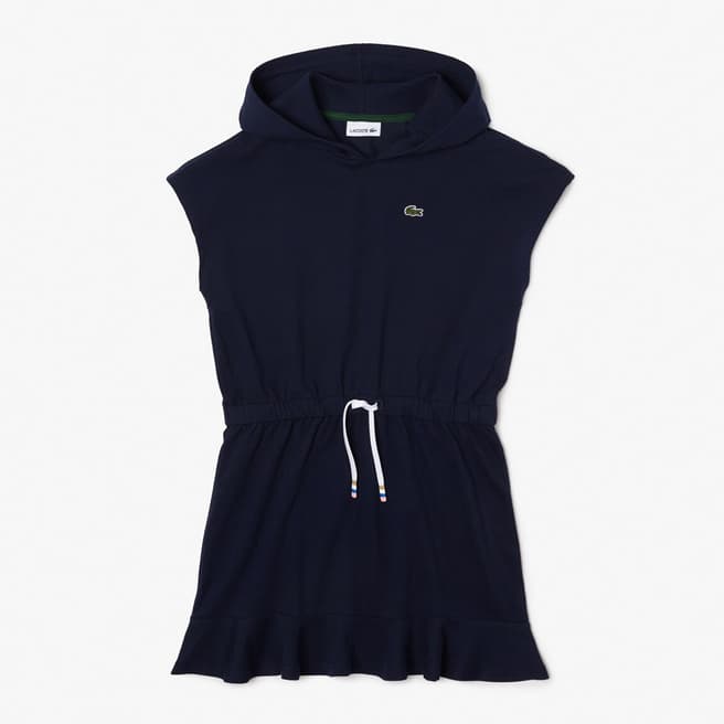 Lacoste Teen Girl's Navy Hooded Sleeveless Cotton Dress