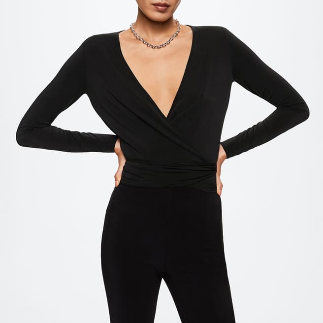 Mango Black Wrap V-Neckline Top