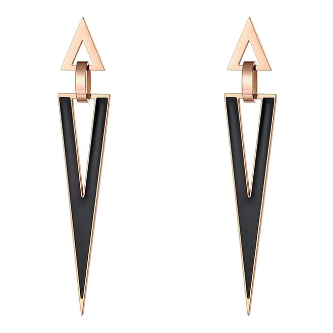 Chloe Collection by Liv Oliver 18K Rose Gold & Black Enamel Geometric Long Earrings