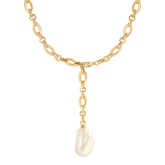 Chloe Collection by Liv Oliver 18K Gold Fancy Link Baroque Pearl Lariat Necklace