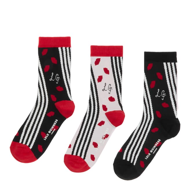 Lulu Guinness Multi Flutter Lips Ankle Socks - 3 Pairs